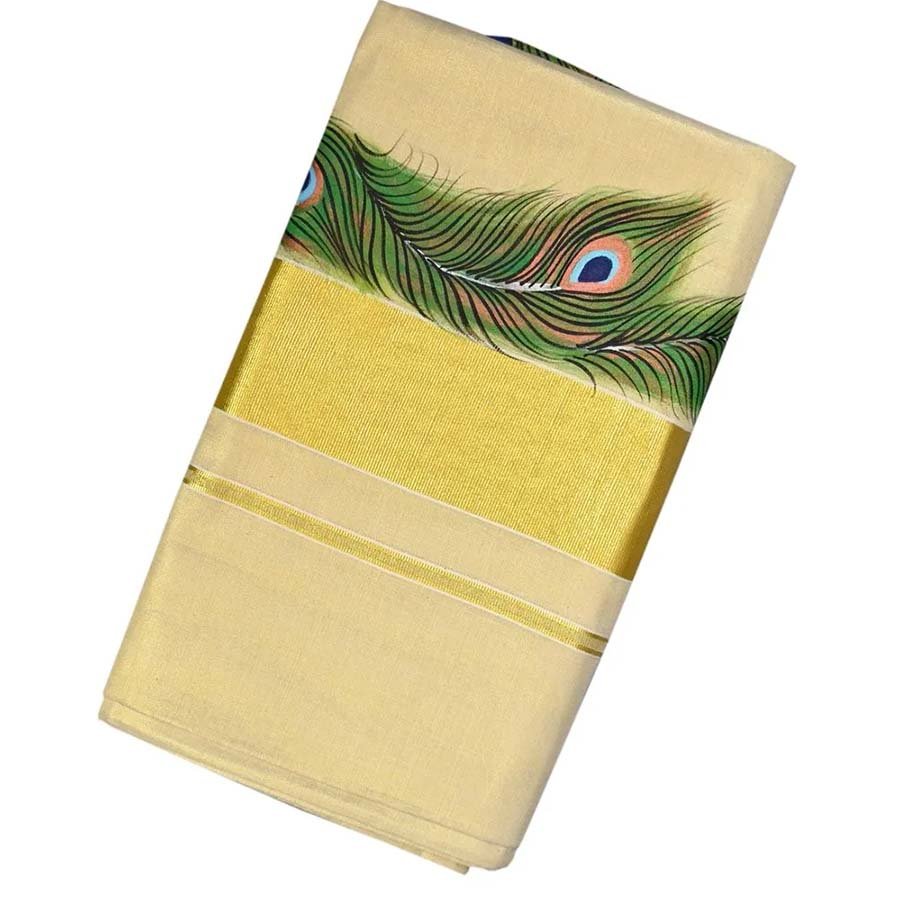 Hand-Painted Kerala Kasavu Saree. (Item is made to order and will ship in 15-20 days after order confirmation)
