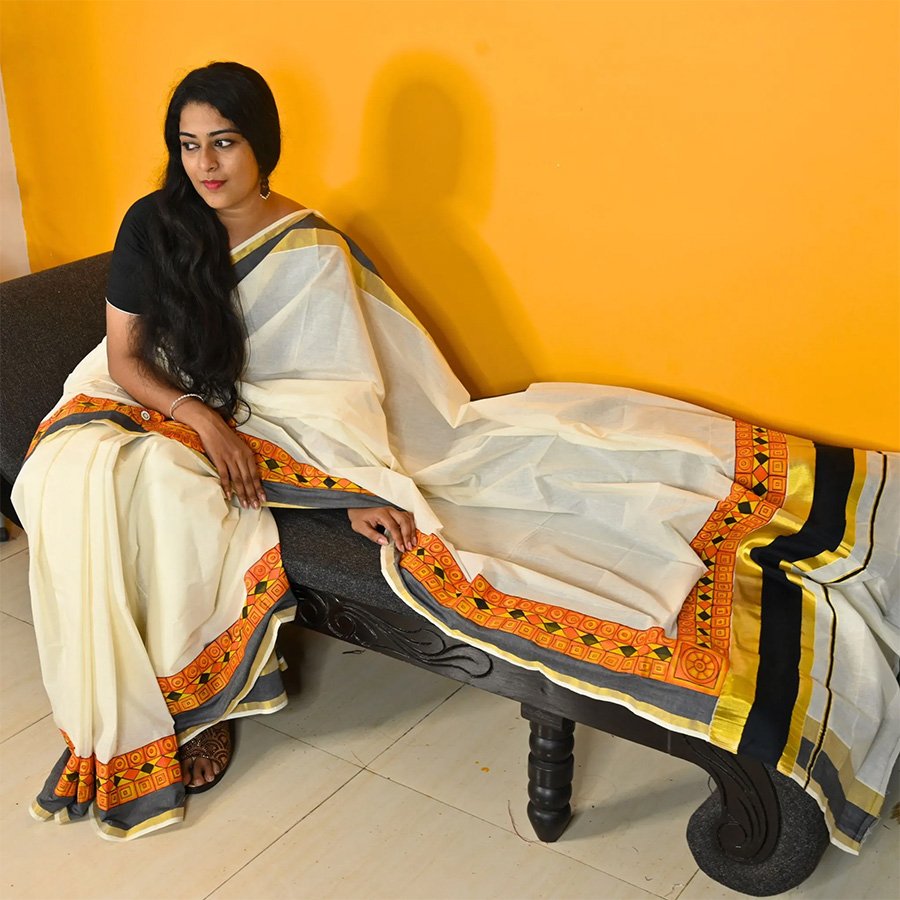 Hand Painted Mural Kasavu Saree