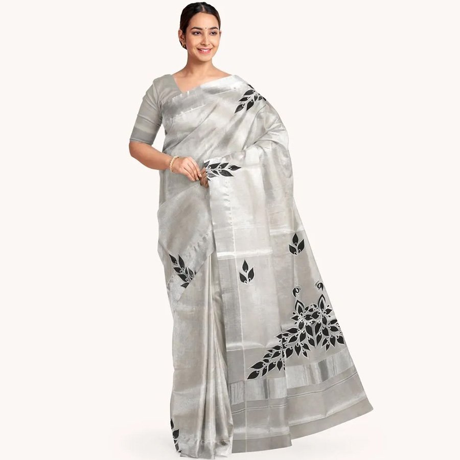 Hand Painted Tissue Saree With Metallic Shades
