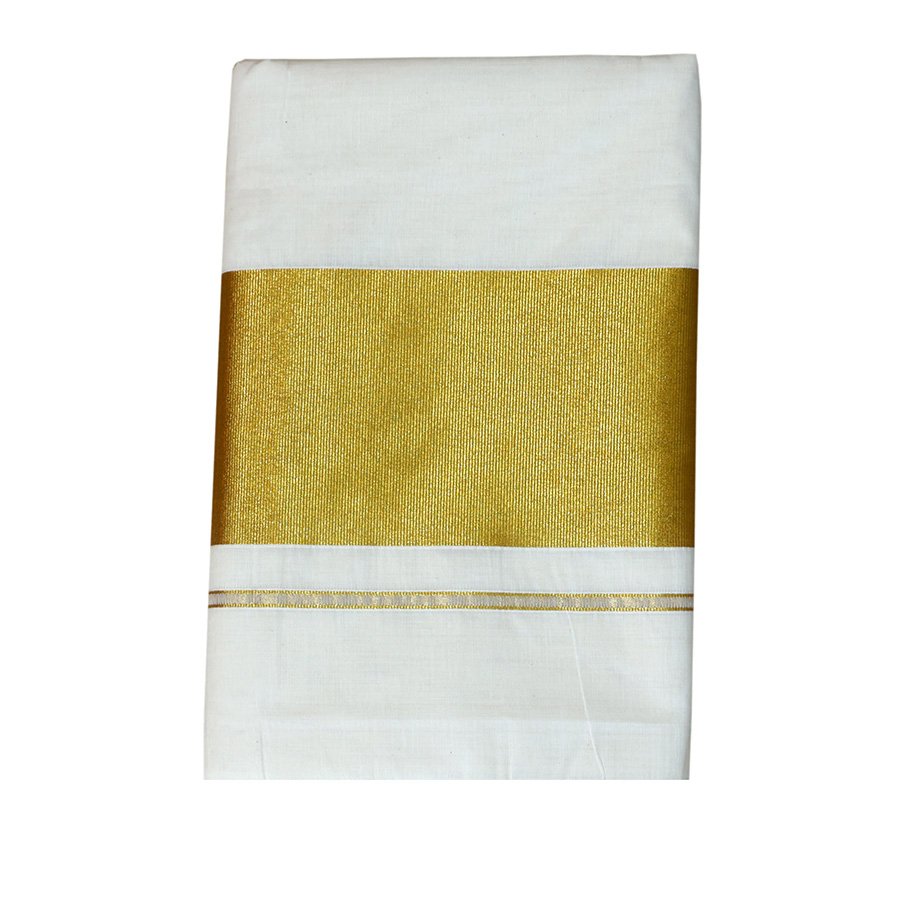 Traditional Cotton Kerala Saree With 5 Inch Golden Border