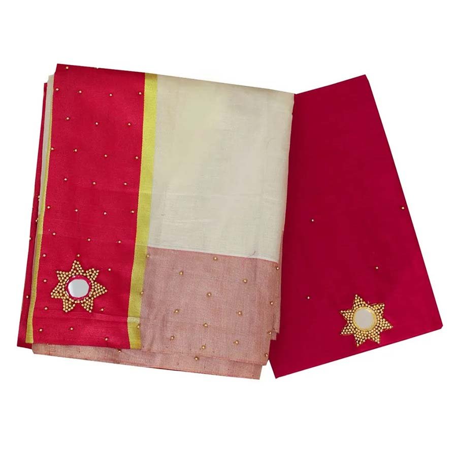 Kerala Tissue Saree With Shisha Embroidery
