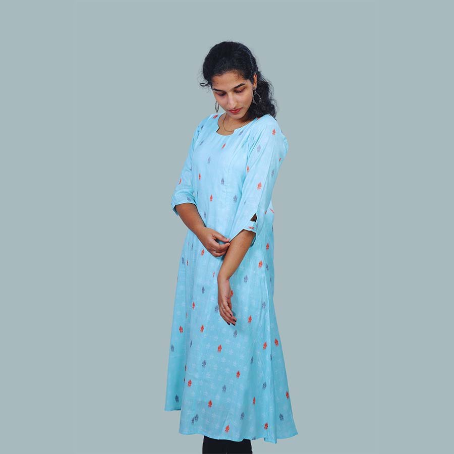 A Line Cotton Kurta Sky Blue