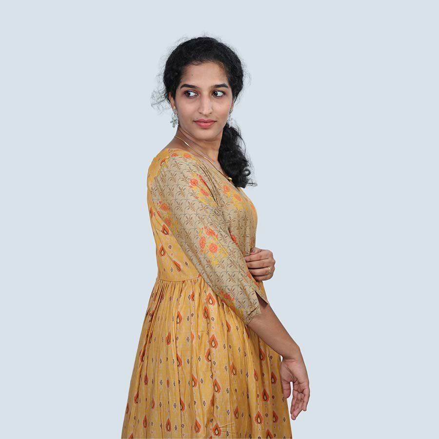 Chanderi Flared Kurta Yellow