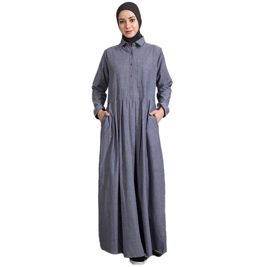 Nazneen Shirt Collar Executive  Abaya Blue Chambray