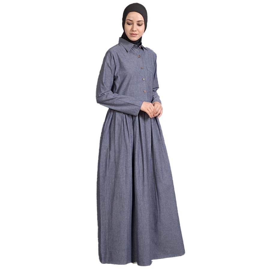 Nazneen Shirt Collar Executive  Abaya Blue Chambray