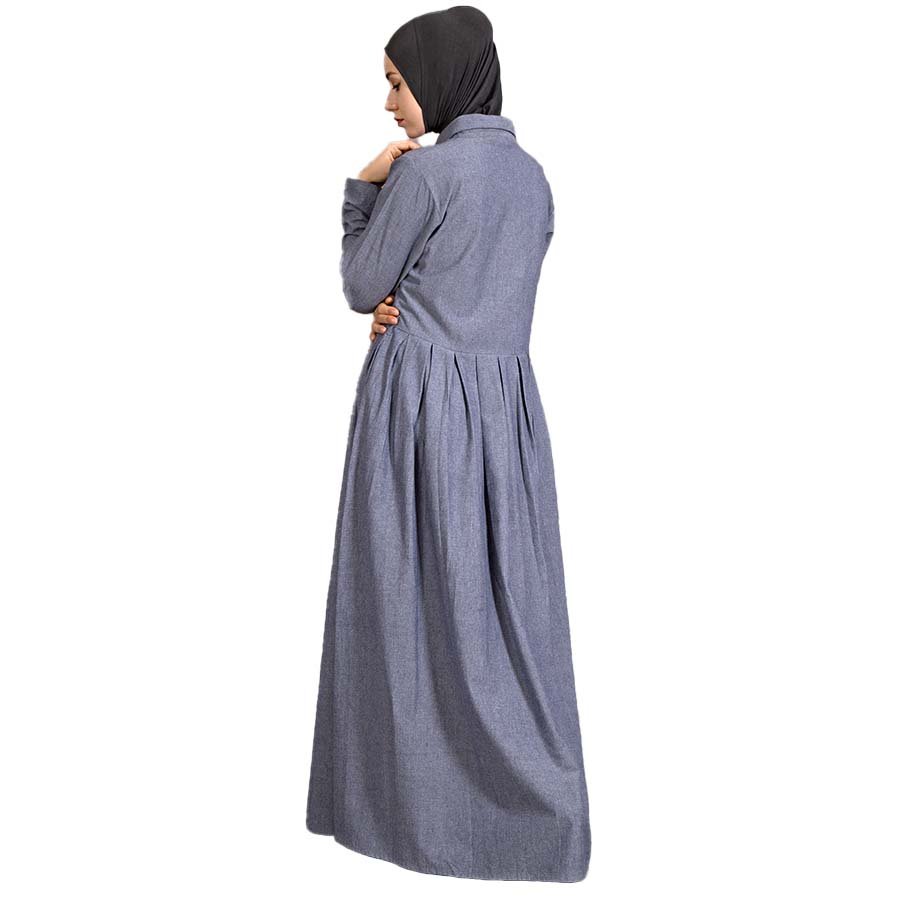 Nazneen Shirt Collar Executive  Abaya Blue Chambray