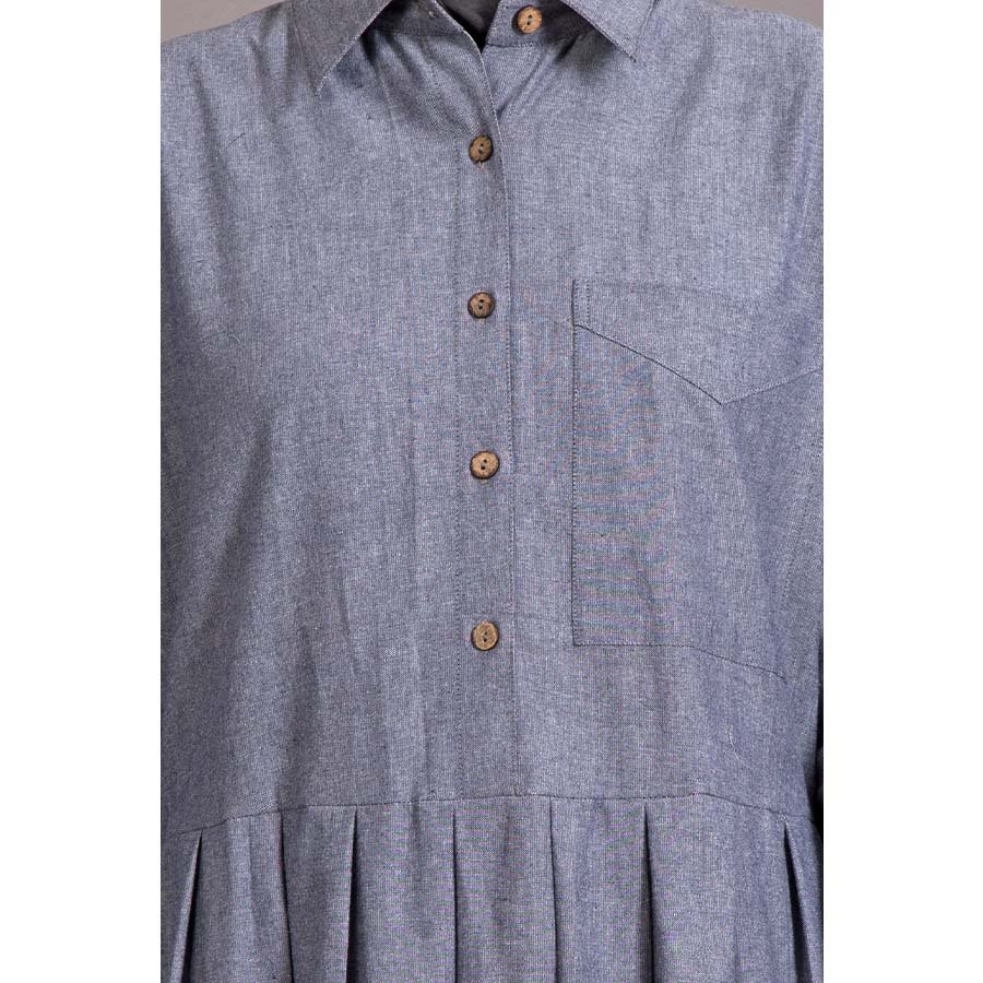 Nazneen Shirt Collar Executive  Abaya Blue Chambray