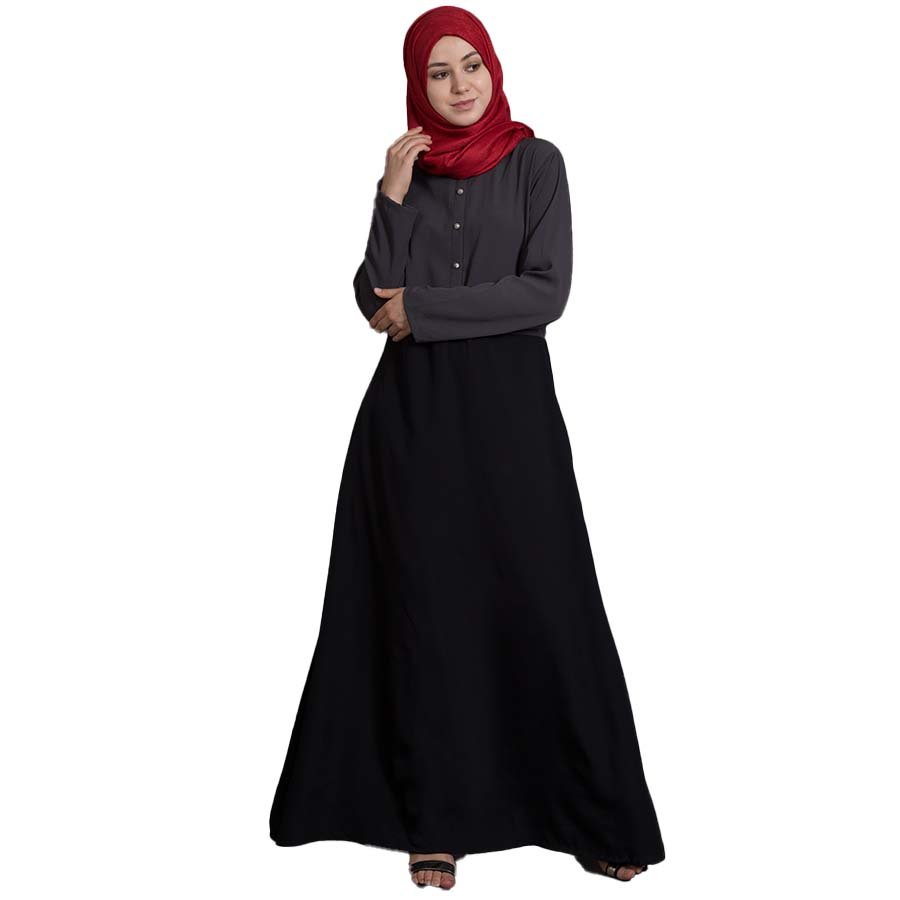 Nazneen Contrast Body Daily Wear Abaya Grey Black