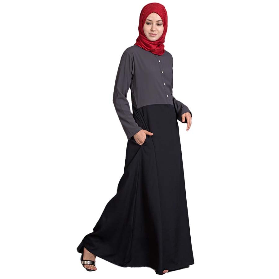 Nazneen Contrast Body Daily Wear Abaya Grey Black