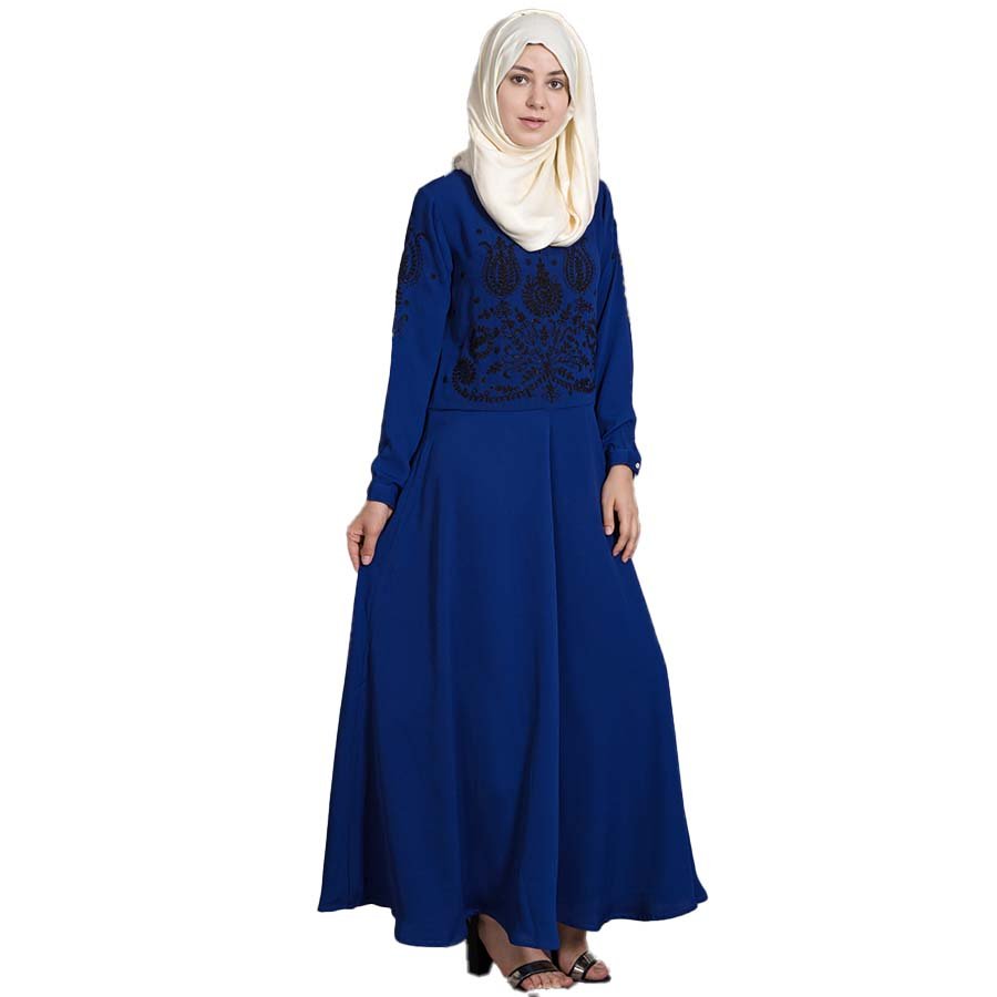 Nazneen Embroidered Party Abaya Royal Blue Black