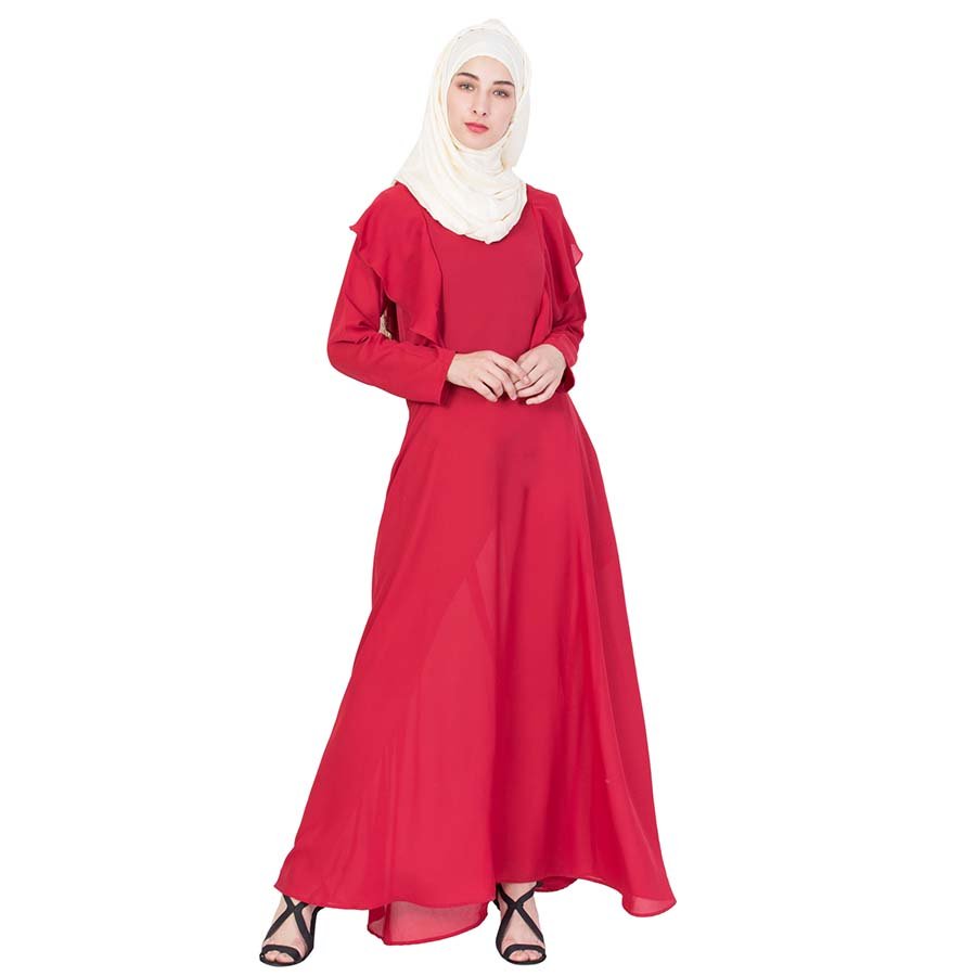 Nazneen Frill Casual Daily Wear Collage Girls Abaya Red