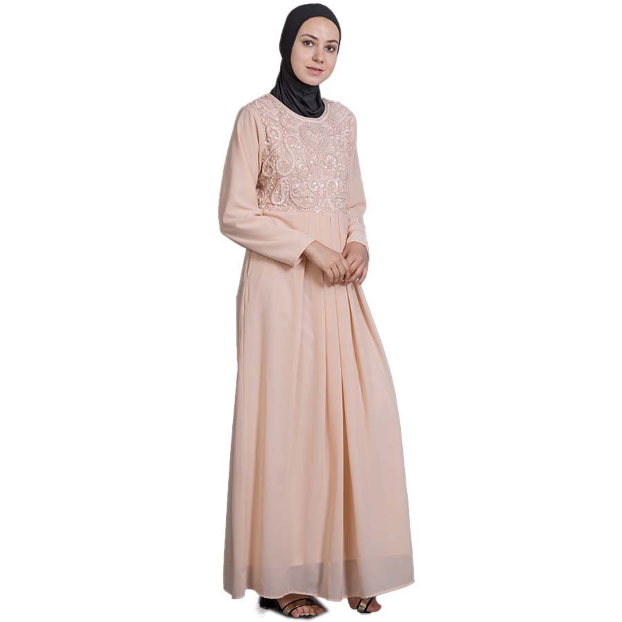 Nazneen Embelished Peach Burqown Peach