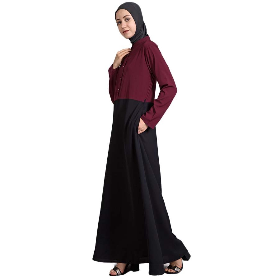 Nazneen Contrast Body Daily Wear Abaya Maroon Black