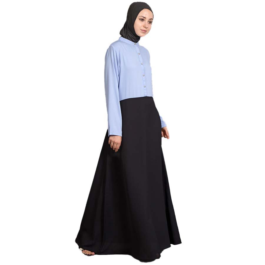 Nazneen Contrast Body Daily Wear Abaya Sky Blue Black