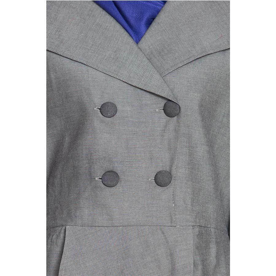 Nazneen Double Breasted Pleated Coat Abaya Silver Grey Denim
