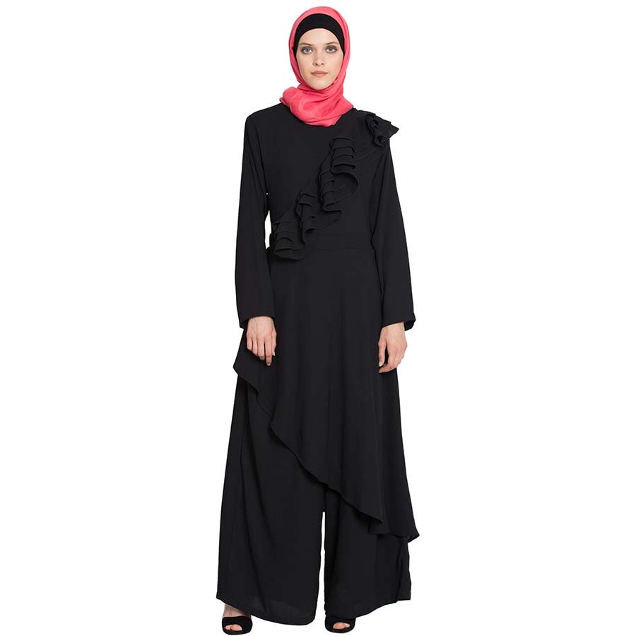 Nazneen Frilled Executive Pant Abaya Black