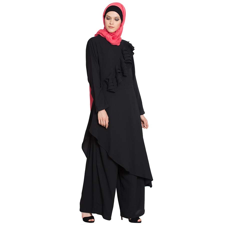 Nazneen Frilled Executive Pant Abaya Black