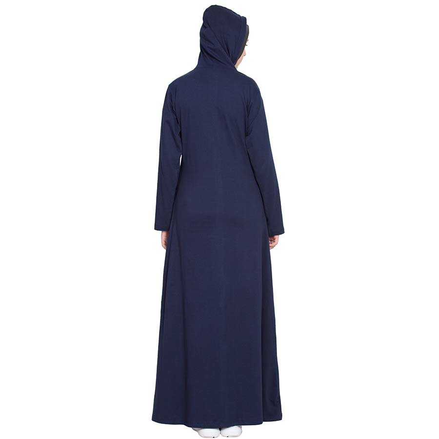 Nazneen Front Open Patch Pocket Hood Travel Abaya Navy Blue