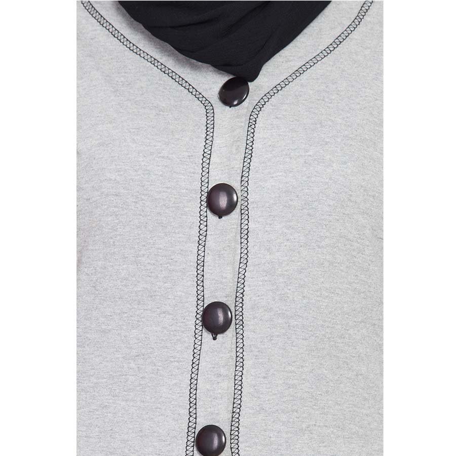 Nazneen Front Open Contrast Stitching Travel Cardigan Abaya Silver Grey