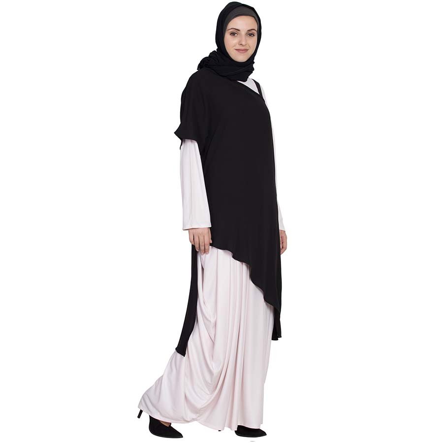 Nazneen One Sleeve Asymmetrical Abaya With Jacket  Black