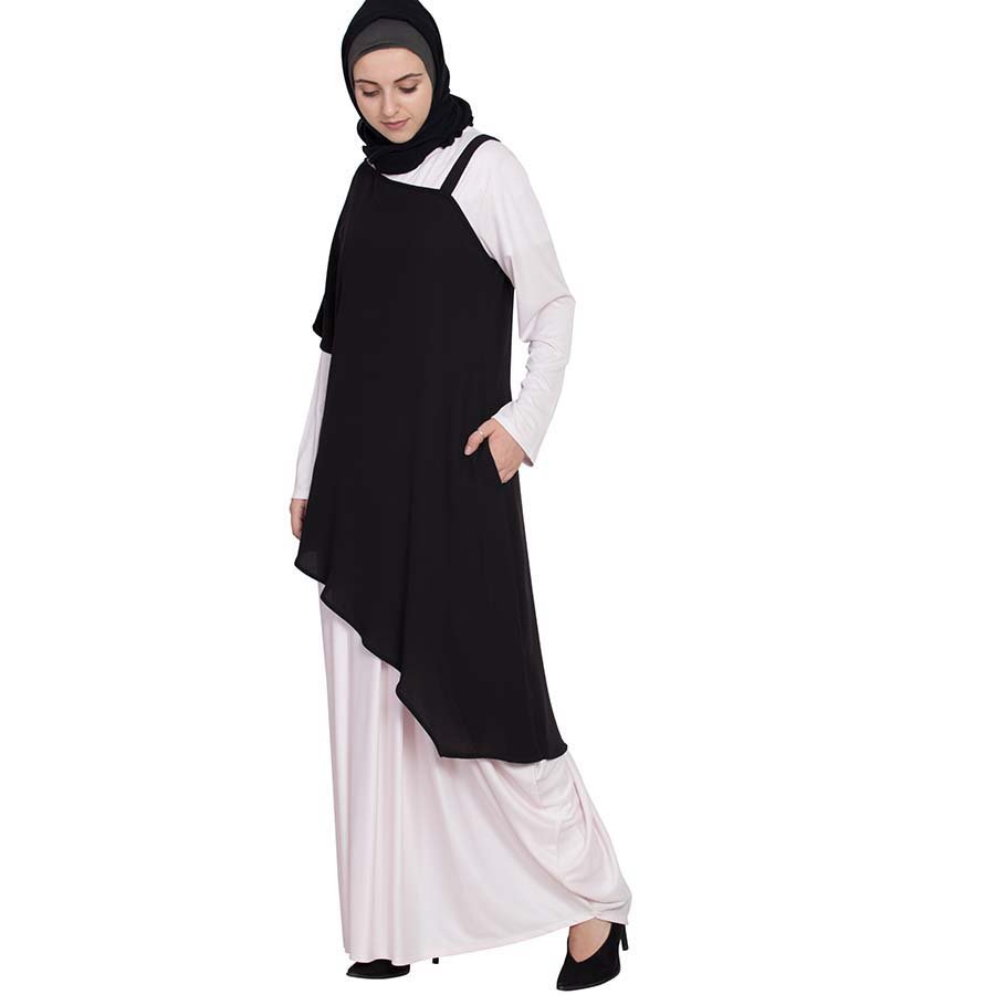 Nazneen One Sleeve Asymmetrical Abaya With Jacket  Black