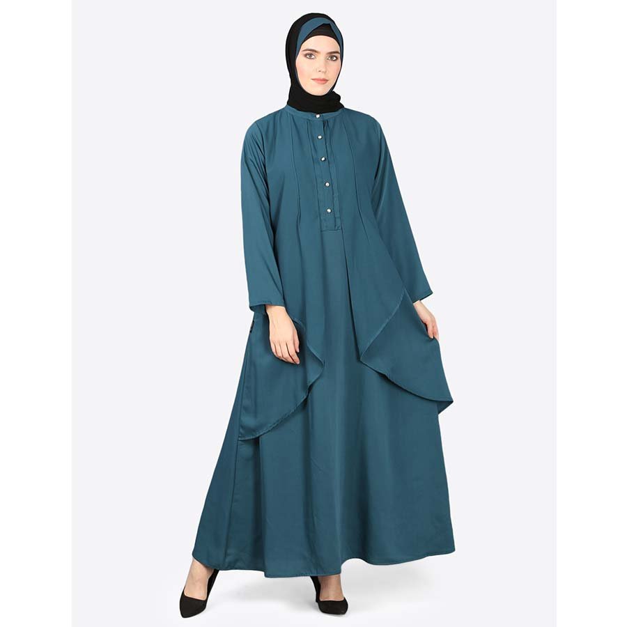 Nazneen Reverse Panel Front Open Abaya Teal