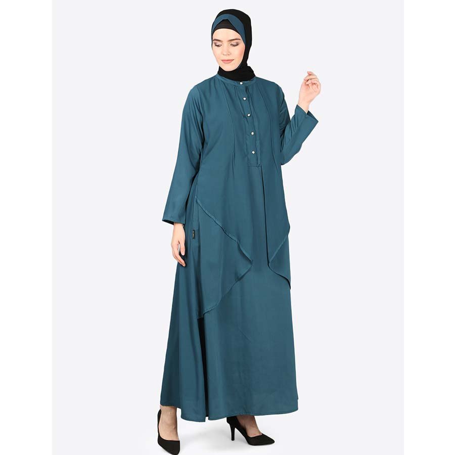 Nazneen Reverse Panel Front Open Abaya Teal
