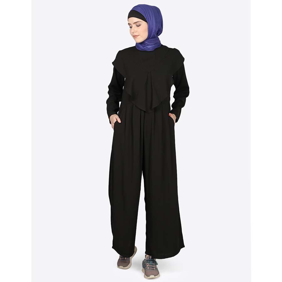 Nazneen Frill At Front Pant Abaya Black