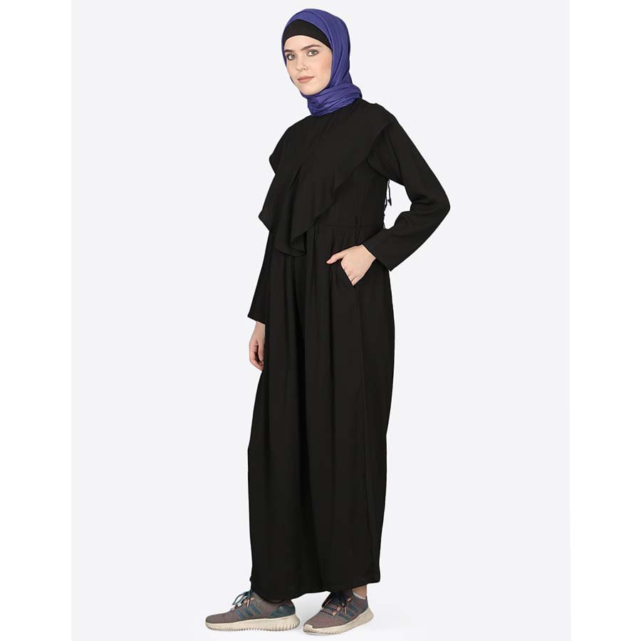 Nazneen Frill At Front Pant Abaya Black