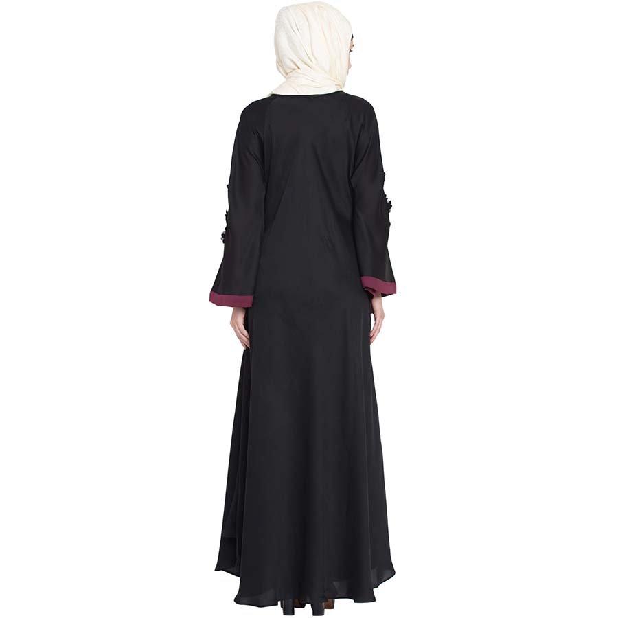 Nazneen Embroidered Patch Umbrella Black Abaya 