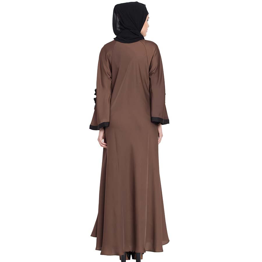 Nazneen Embroidered Patch Umbrella Abaya Coffee Brown