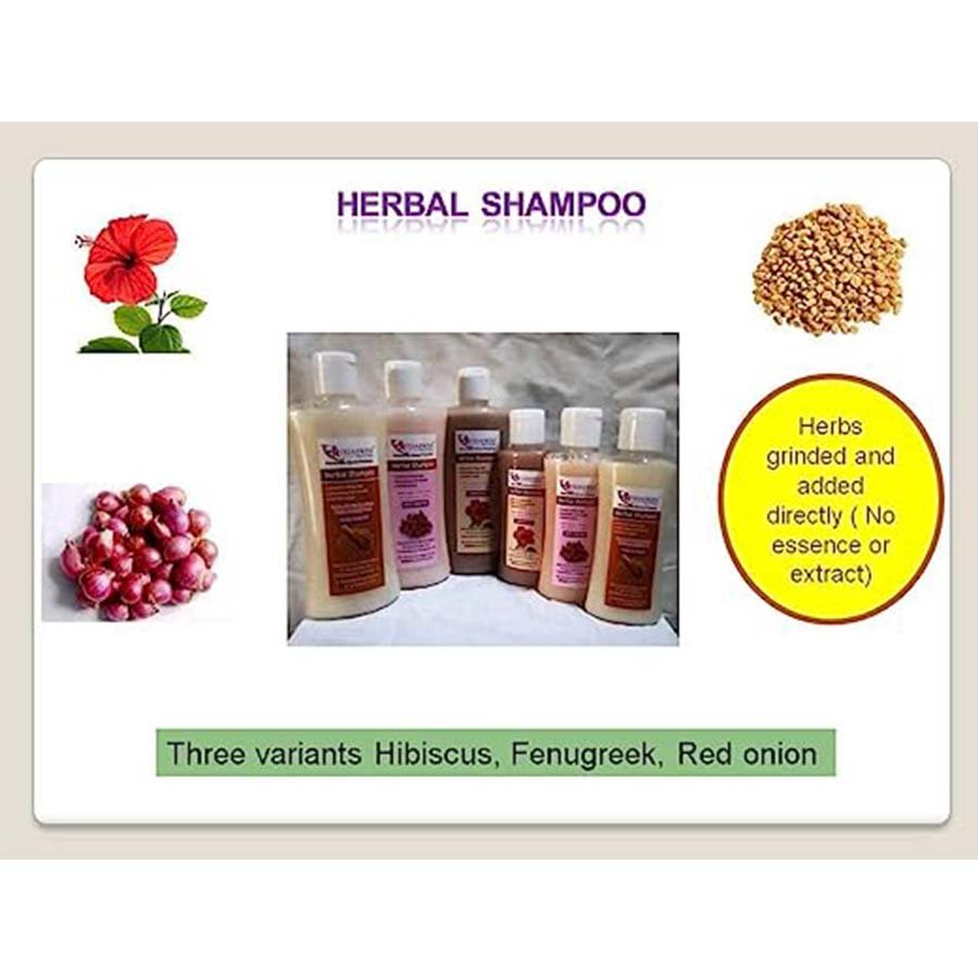 Tejaswini Natura Hair Shampoo Combo of 3 Hibiscus, fenugreek, red Onion all 3 X 100ml. Made up with basic essential harmless composition of ingredients for shampoo making. Herbs grinded and added directly.