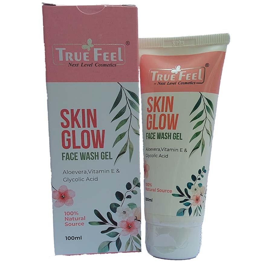 True Feel Skin Glow Brightening Whitening Face Wash Gel, Vitamin E Glycolic Acid Herbal All Skin Type Cleanser
