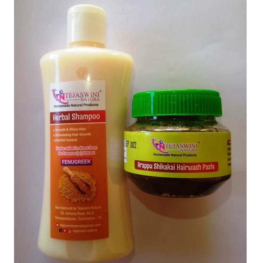 Tejaswini Natura Hairwash Paste Arappu And Shikai Paste 1 x 100 grams  Plus Shampoo Fenugreek 1 x 250 ml