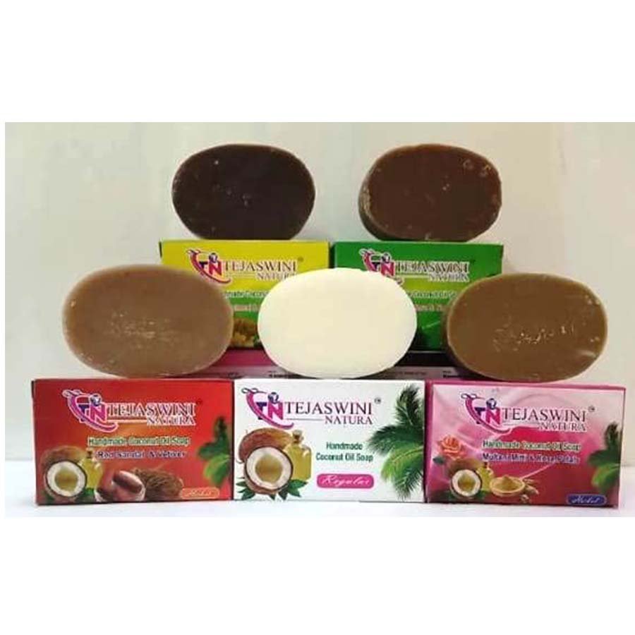 Tejaswini Natura Coconut Oil Soap 5 Nos Regular And 4 Herbal  5x75 Grams Combo pack