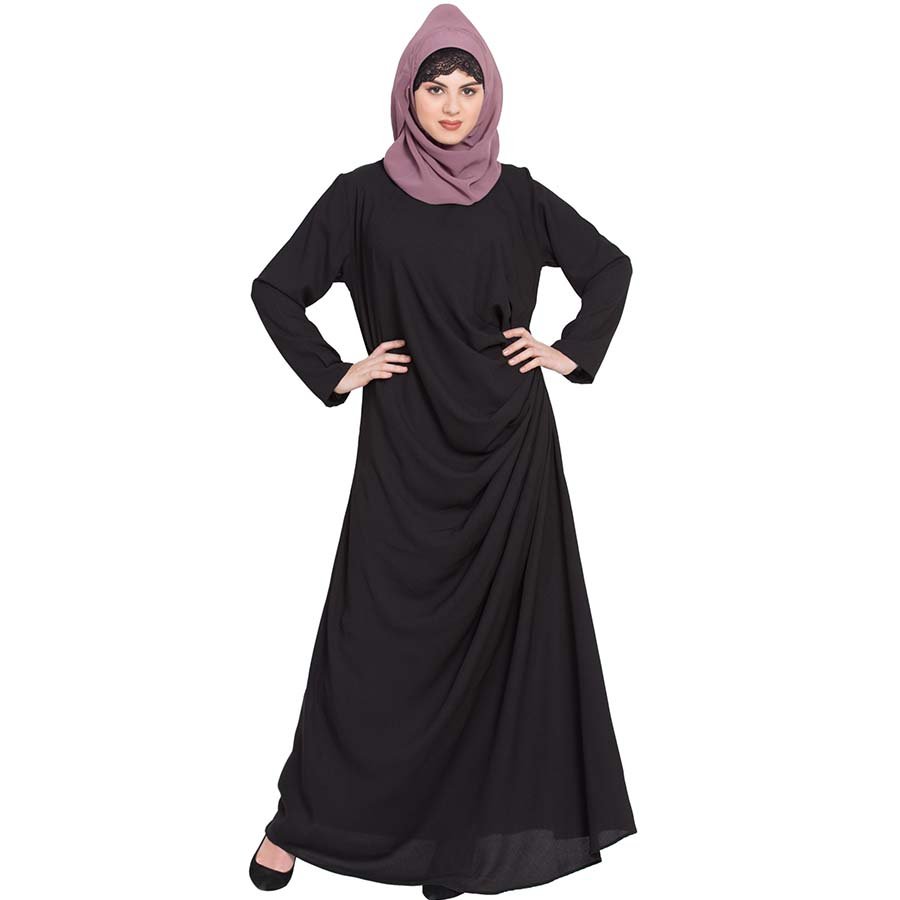 Nazneen Pleating at Waist Casual Abaya Black