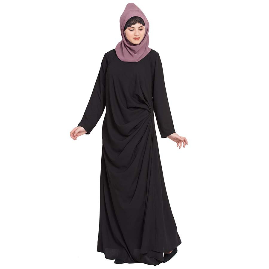 Nazneen Pleating at Waist Casual Abaya Black