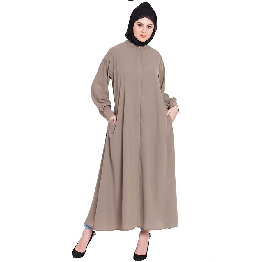 Nazneen Hidden Placket front open casual Abaya Khaki