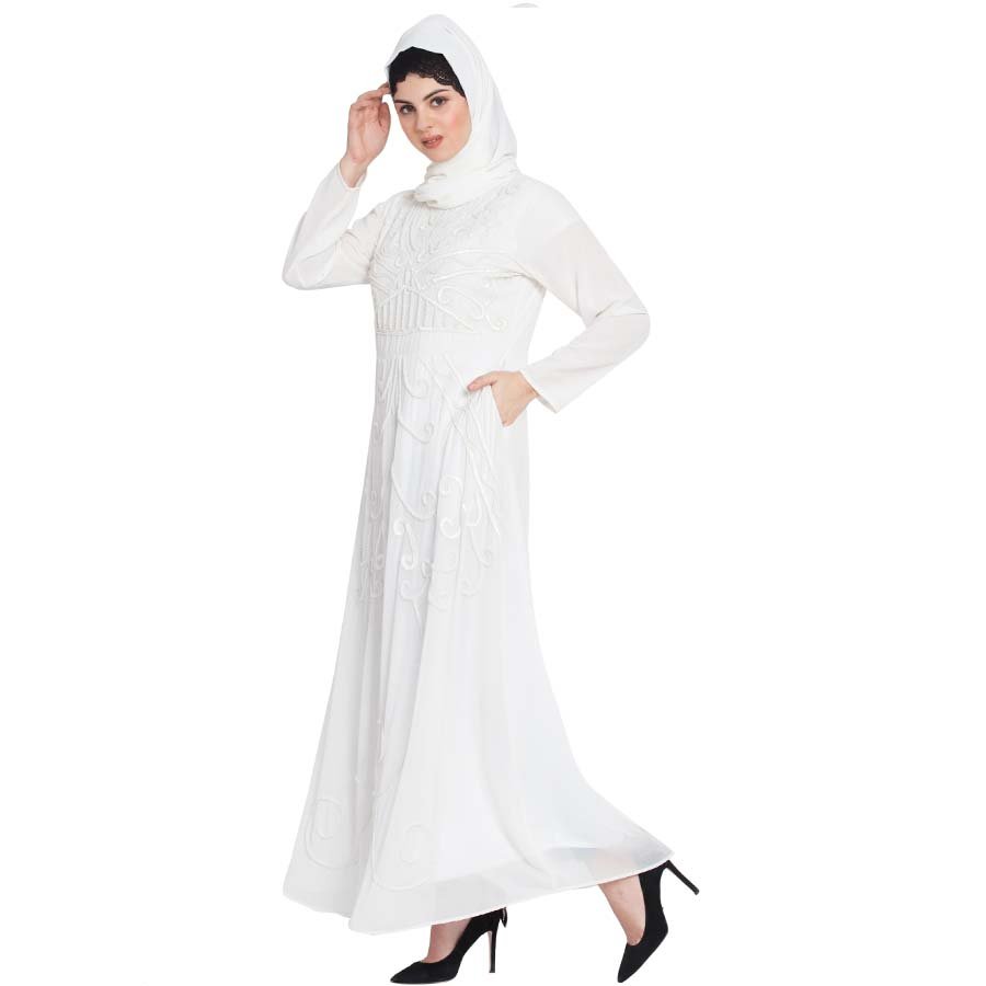Nazneen Hand embroidered Off White Wedding Abaya