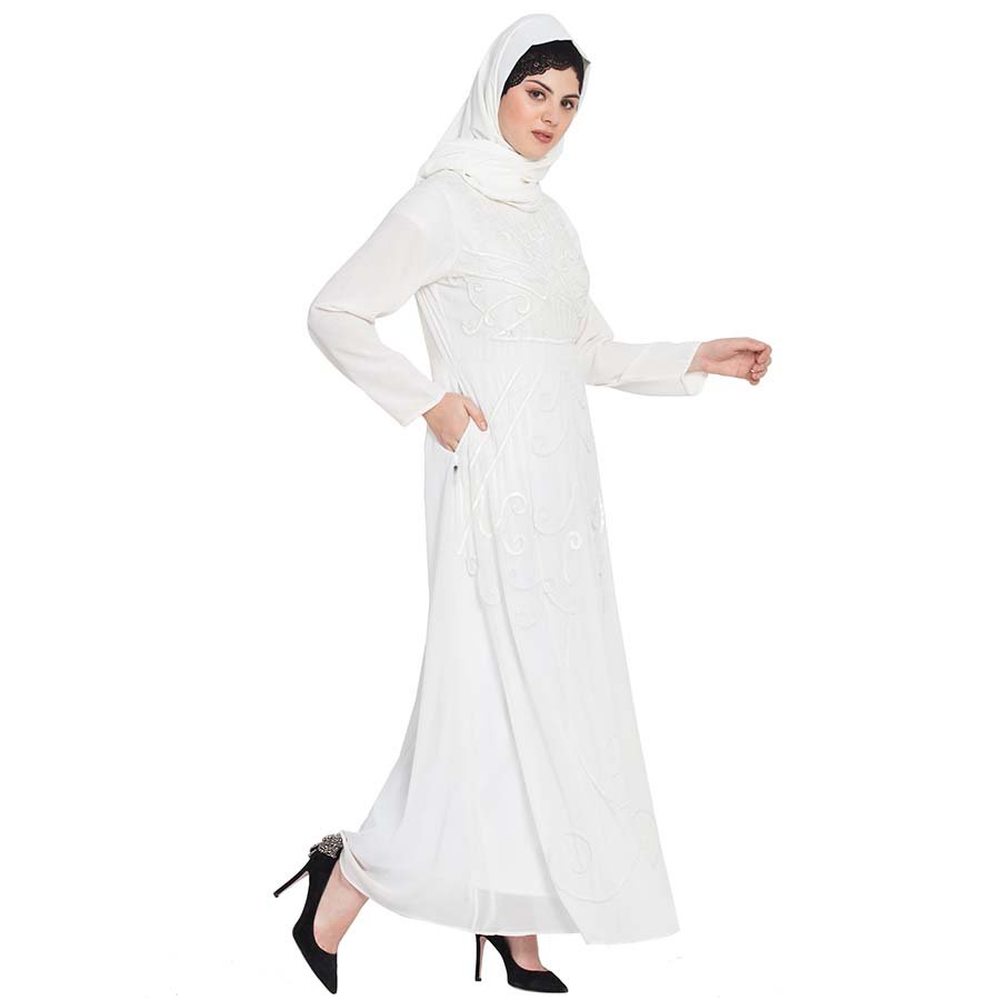 Nazneen Hand embroidered Off White Wedding Abaya