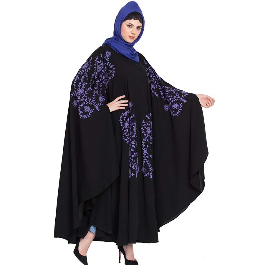 Nazneen Purple Embroidered Irani Kaftan Black Purple