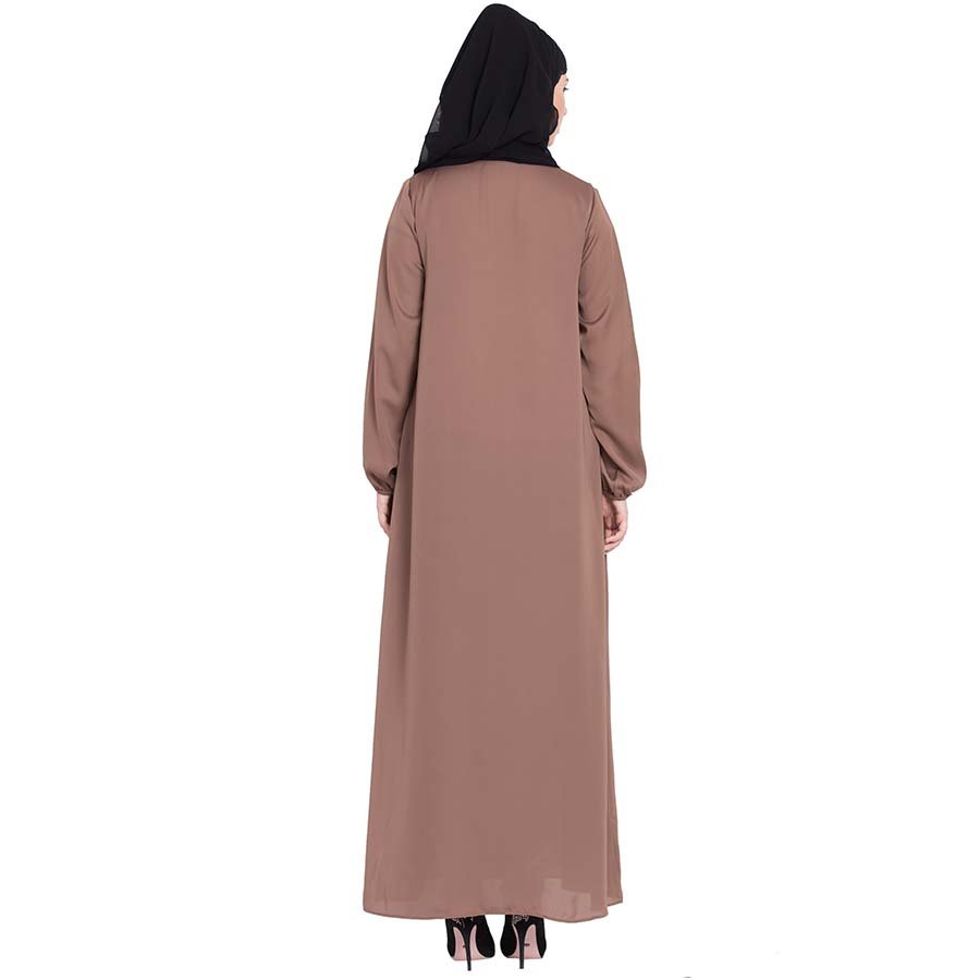 Nazneen Front Open gather at bust casual Abaya Coffee Brown