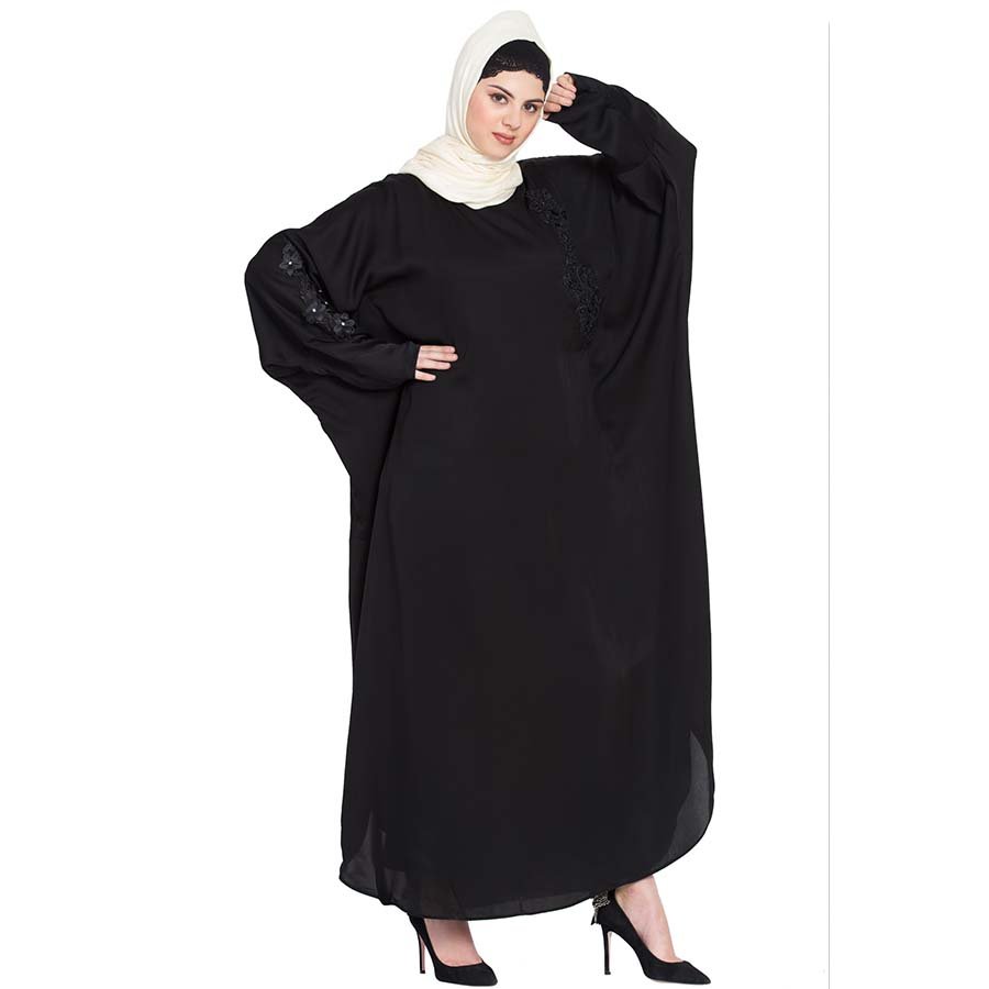 Nazneen Embroidered Patch Butterfly Kaftan Black