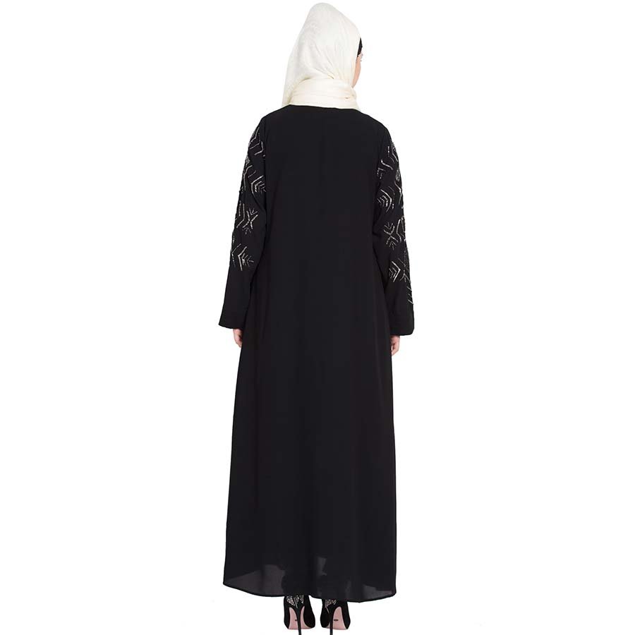 Nazneen Sleeve embroidered front open with Inner Abaya Black