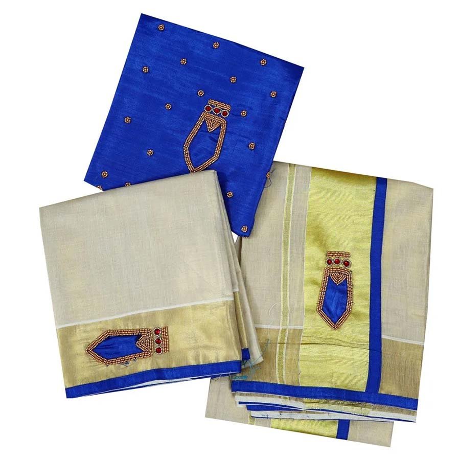 Traditional Nagapada Tissue Set Mundu Blue
