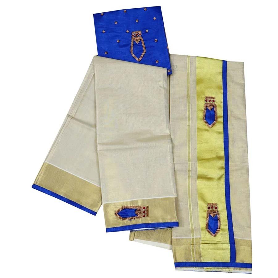 Traditional Nagapada Tissue Set Mundu Blue
