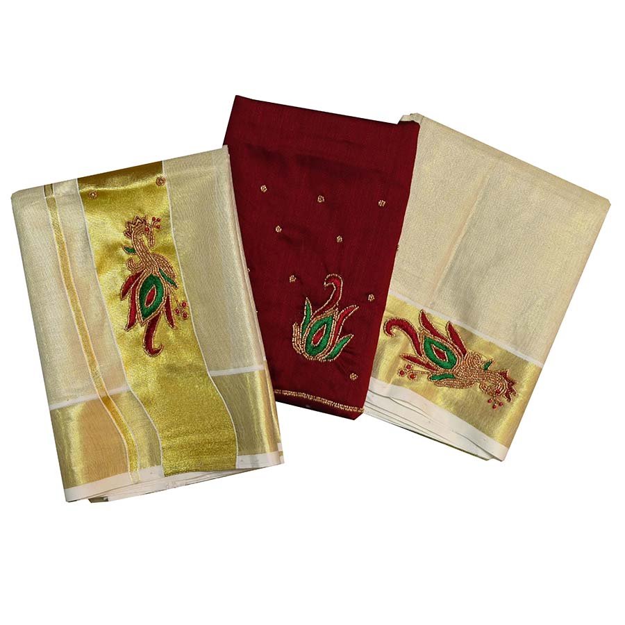 Tissue Set Mundu Embroidery
