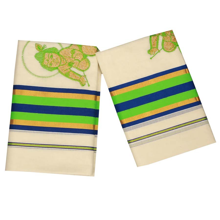 Cotton Set Mundu with woven Embroidery

