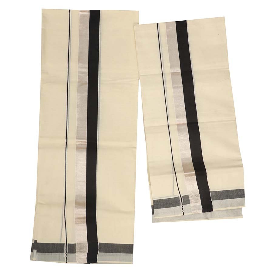 Cotton Set mundu With Silver and Color Border
