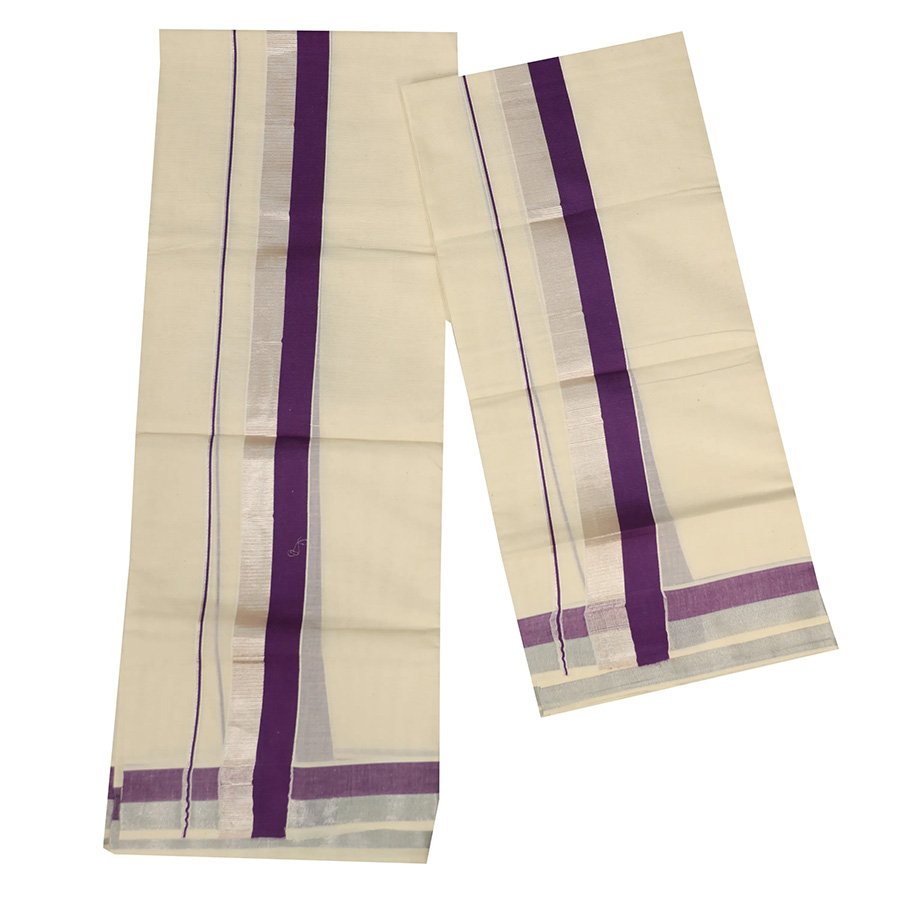 Cotton Set mundu With Silver and Color Border

